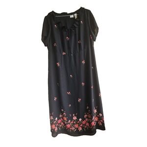 Black Floral Midi Dress Ladies 18W Ruffle Neckline Elegant Special Occasion